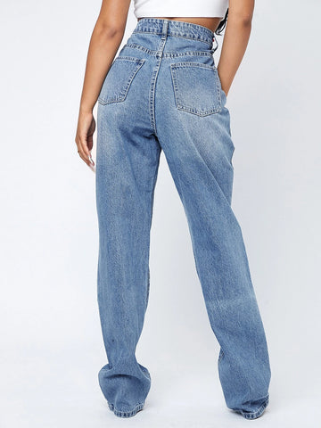 High Waist Straight Leg Jeans
