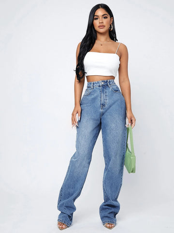 High Waist Straight Leg Jeans