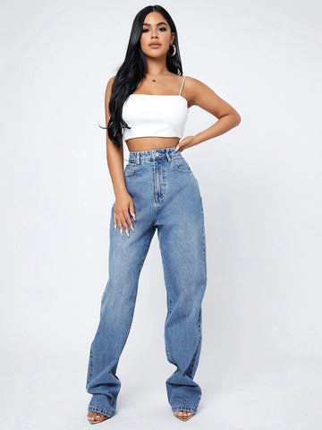 High Waist Straight Leg Jeans