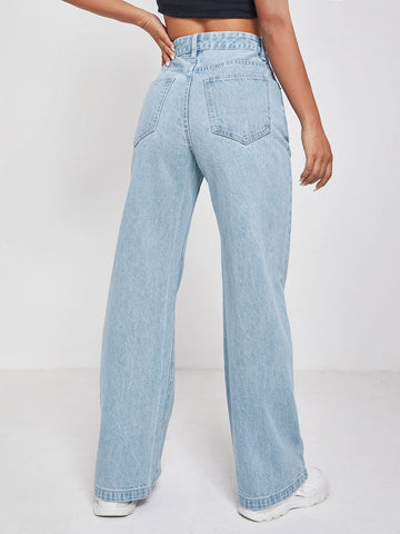 PETITE High Waisted Zip Fly Wide Leg Jeans