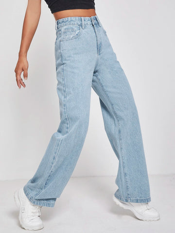 PETITE High Waisted Zip Fly Wide Leg Jeans
