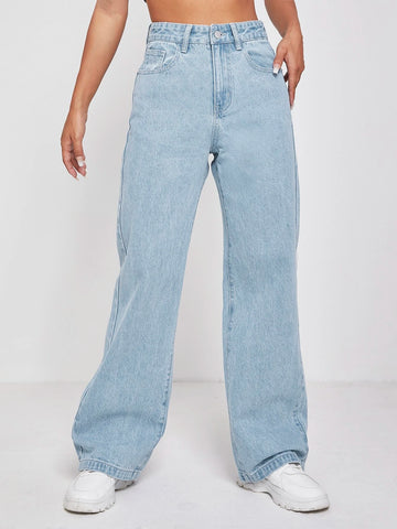 PETITE High Waisted Zip Fly Wide Leg Jeans