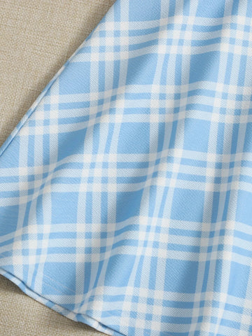 Teen Girls Plaid Puff Sleeve Blouse & Skirt