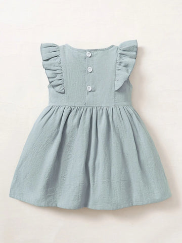 Baby Plants Embroidery Ruffle Trim Dress