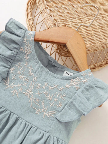 Baby Plants Embroidery Ruffle Trim Dress