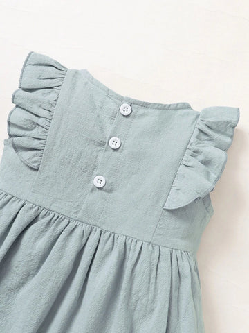 Baby Plants Embroidery Ruffle Trim Dress