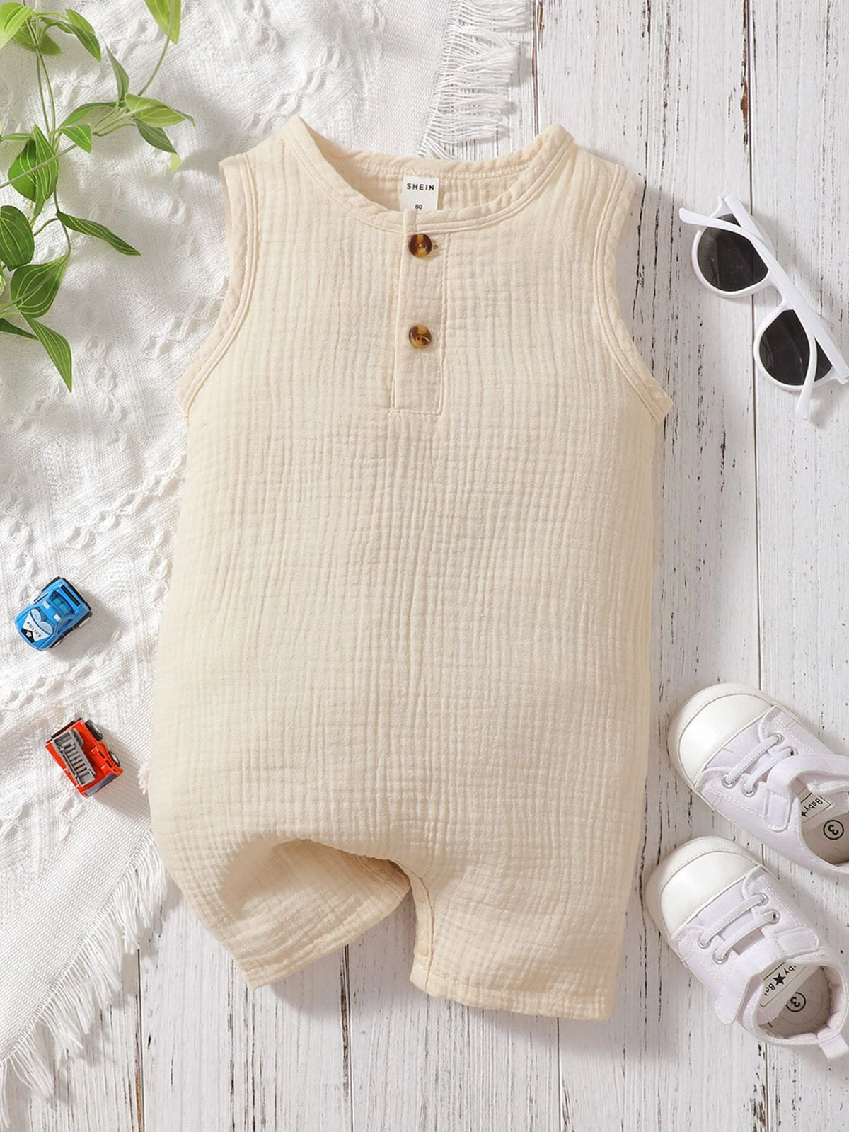 Baby Quarter Button Sleeveless Romper