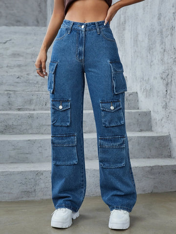 ICON High Waist Flap Pocket Cargo Jeans