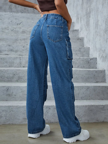ICON High Waist Flap Pocket Cargo Jeans