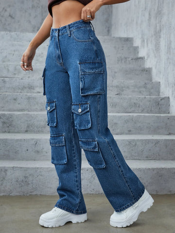 ICON High Waist Flap Pocket Cargo Jeans