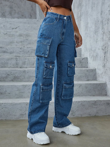 ICON High Waist Flap Pocket Cargo Jeans