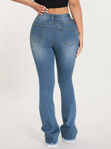 PETITE High Waist Ripped Frayed Bootcut Leg Jeans