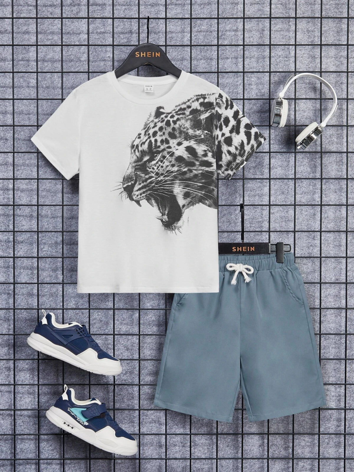 Boys 3D Leopard Print Tee & Drawstring Waist Shorts