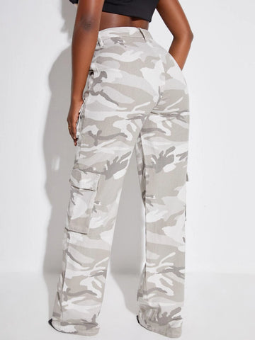 SXY High Waist Flap Pocket Cargo Jeans