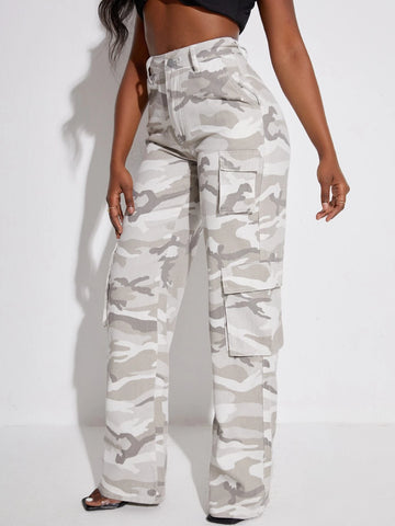 SXY High Waist Flap Pocket Cargo Jeans