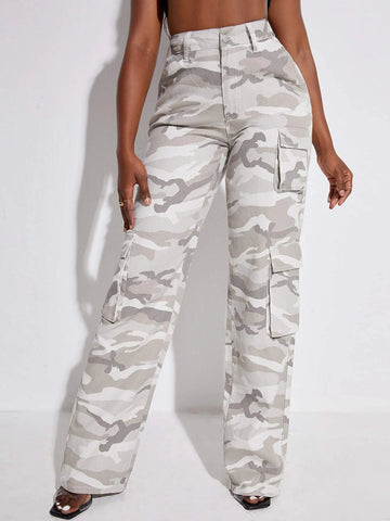 SXY High Waist Flap Pocket Cargo Jeans