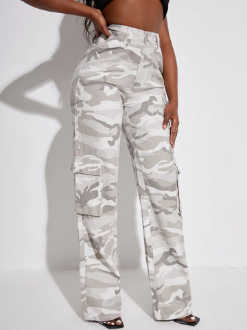 SXY High Waist Flap Pocket Cargo Jeans