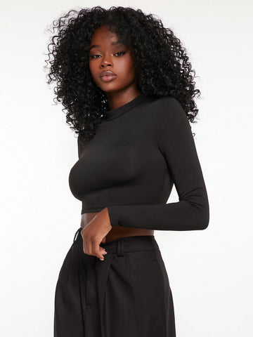 evolu Form-Fitting Mock Neck Crop Top