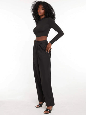 evolu Form-Fitting Mock Neck Crop Top