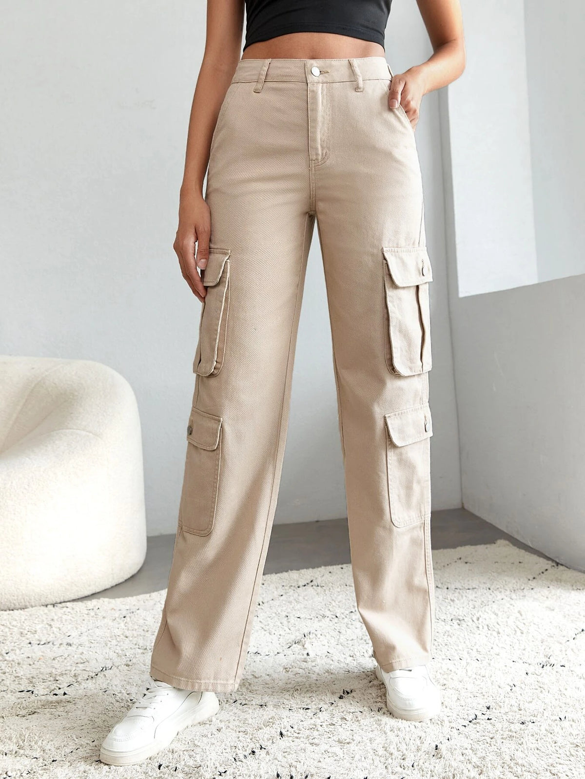 Tall High Waist Flap Pocket Side Cargo Jeans