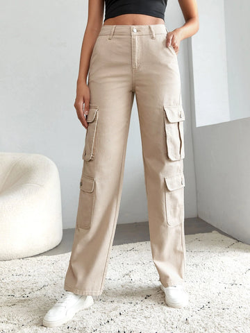 Tall High Waist Flap Pocket Side Cargo Jeans