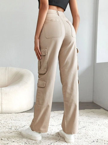 Tall High Waist Flap Pocket Side Cargo Jeans