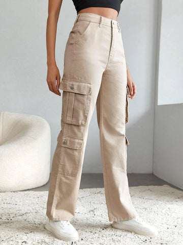 Tall High Waist Flap Pocket Side Cargo Jeans