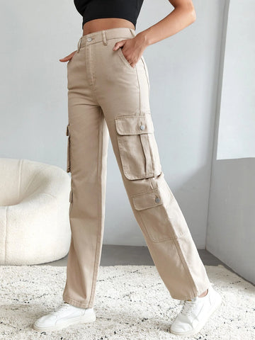 Tall High Waist Flap Pocket Side Cargo Jeans