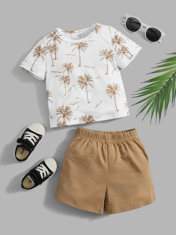 Baby Tropical & Letter Graphic Tee & Shorts