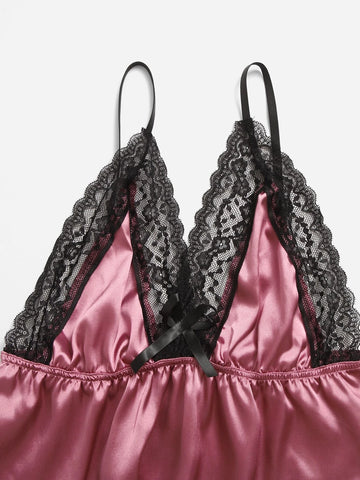 6pack Lace Trim Satin Lingerie Set With Robe