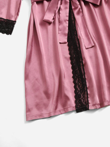 6pack Lace Trim Satin Lingerie Set With Robe