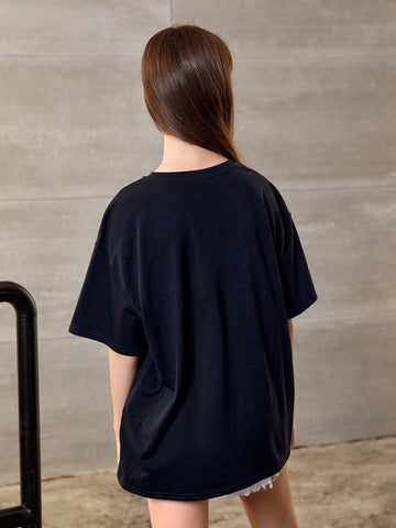 Teen Girls Cartoon Bear Print Drop Shoulder Tee