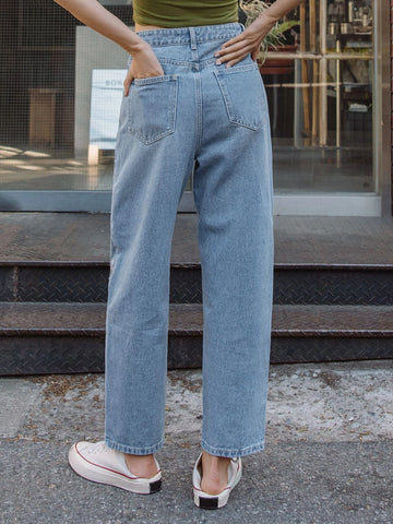 DAZY High Waist Floral Embroidered Straight Leg Jeans