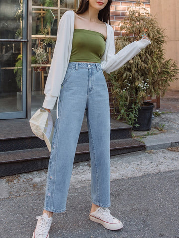 DAZY High Waist Floral Embroidered Straight Leg Jeans