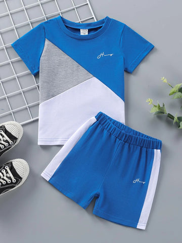 Toddler Boys Color Block Letter Graphic Tee & Shorts