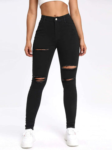 Slant Pocket Ripped Skinny Jeans
