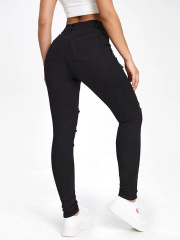Slant Pocket Ripped Skinny Jeans