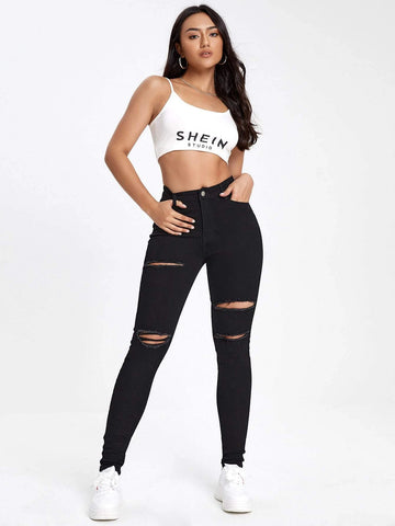 Slant Pocket Ripped Skinny Jeans