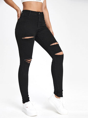 Slant Pocket Ripped Skinny Jeans