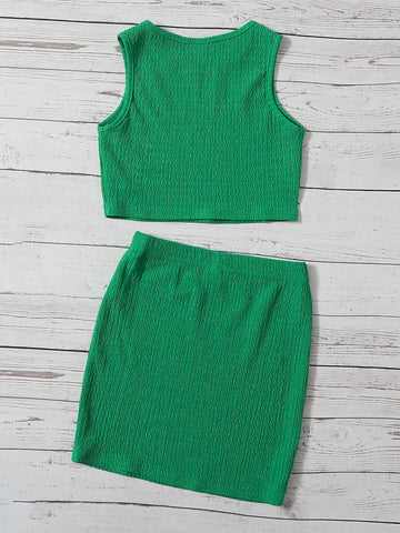Girls Solid Tank Top & Skirt