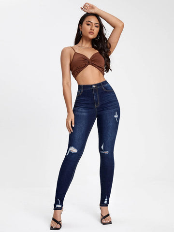 High Waist Ripped Skinny Jeans