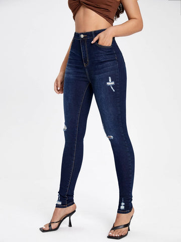 High Waist Ripped Skinny Jeans