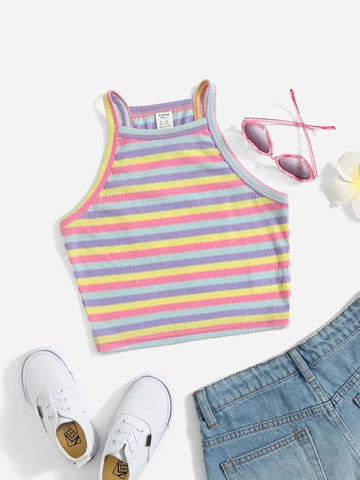 Teen Girls Block Striped Halter Top