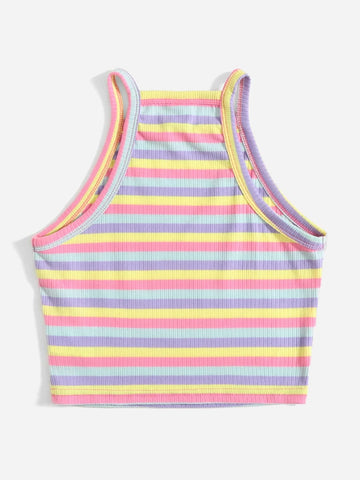 Teen Girls Block Striped Halter Top