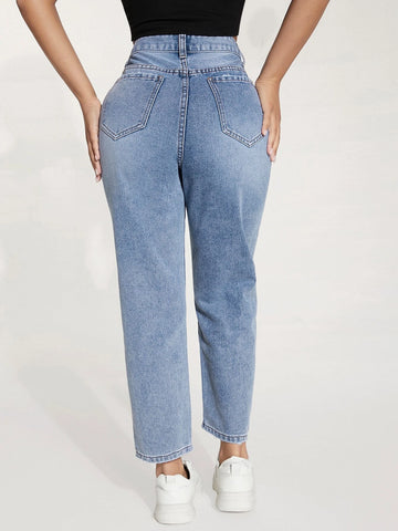 PETITE High Waist Ripped Frayed Straight Leg Jeans