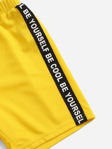 Toddler Boys Slogan Graphic Two Tone Tee & Tape Panel Shorts