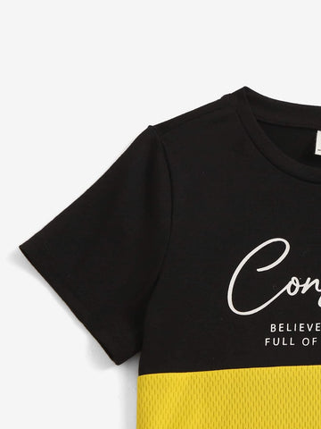 Toddler Boys Slogan Graphic Two Tone Tee & Tape Panel Shorts