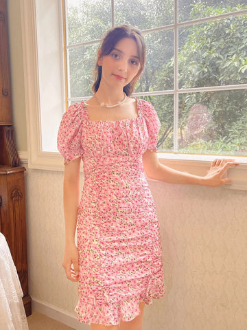 Teen Girls Allover Floral Print Puff Sleeve Ruffle Hem Dress