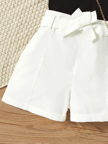 Girls Ruffle Trim Tee & Belted Shorts