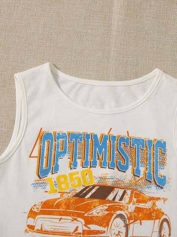 Teen Girls Letter and Car Print Tank Top